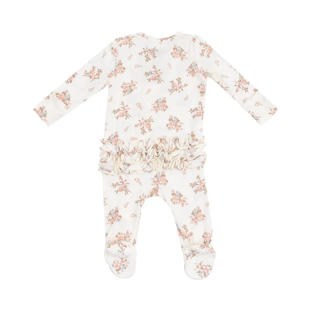 2 WAY ZIPPER RUFFLE BACK FOOTIE - VINTAGE ROSEBUDS