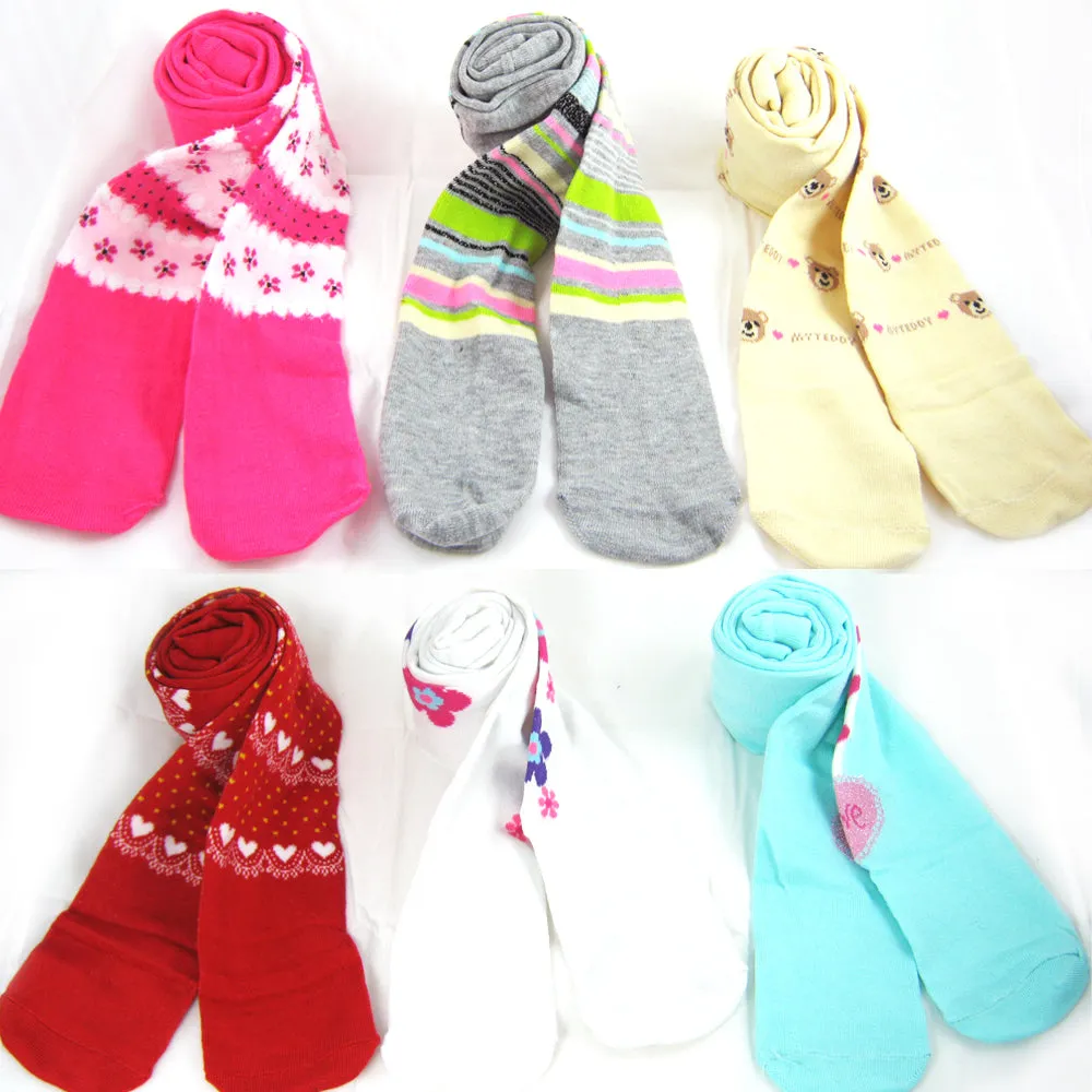 6 Pc Kids Toddlers Girls Tights Solid Stretch Pantyhose Stockings Wholesale Lot