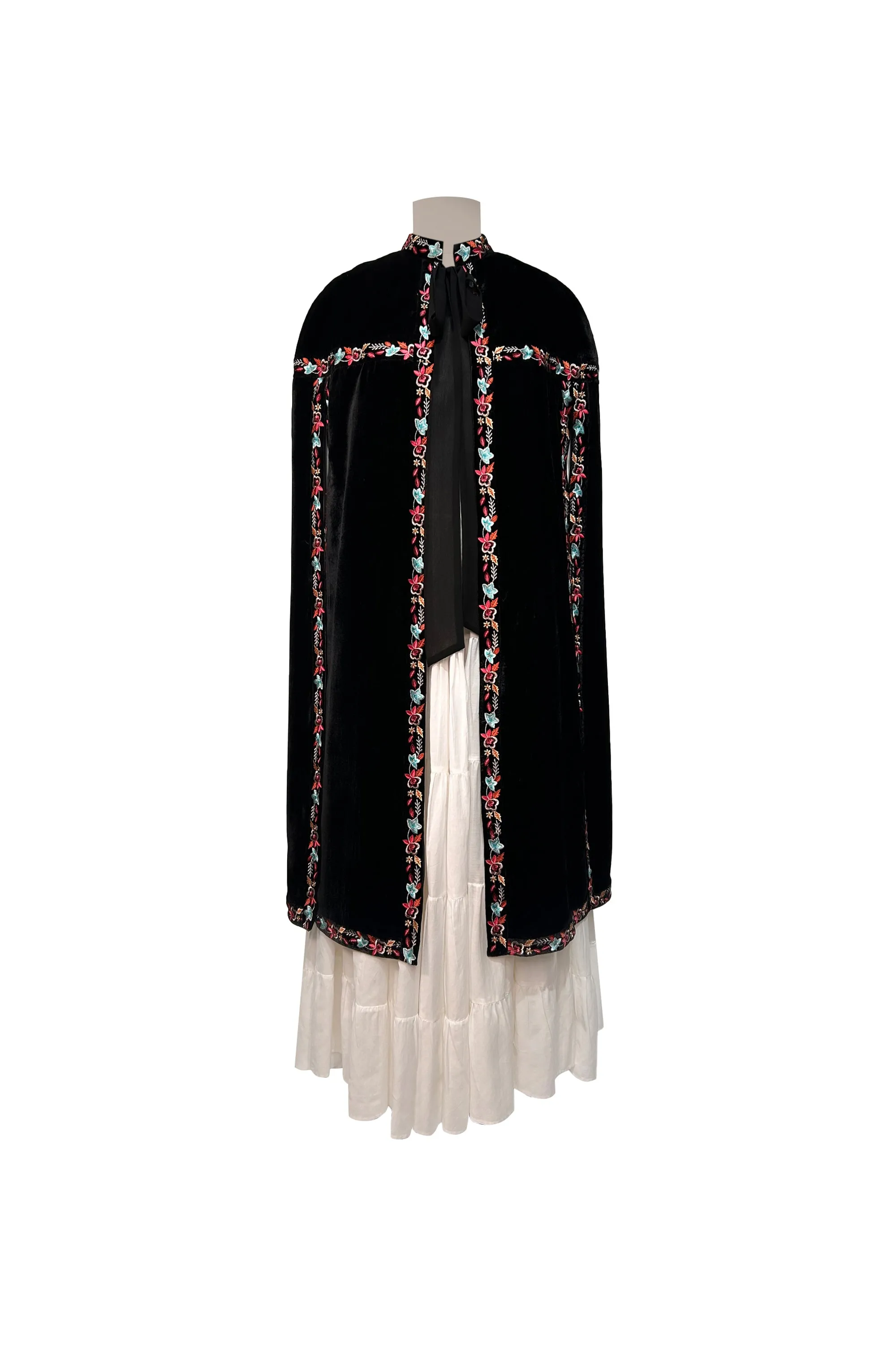 Black Floral Long Cape with Full Sleeves Jalabiya For Women