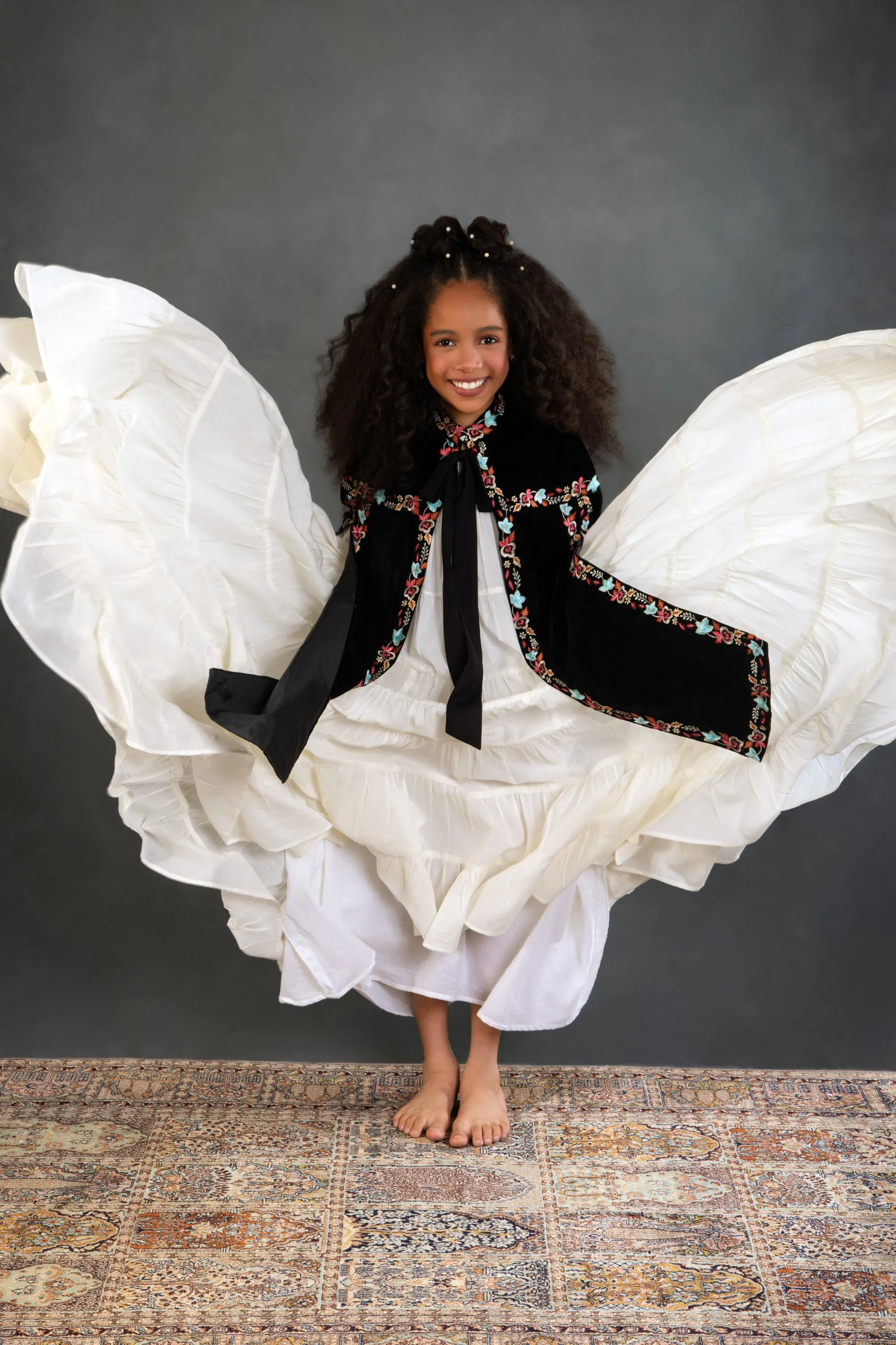 Black Floral Long Cape with Jalabiya