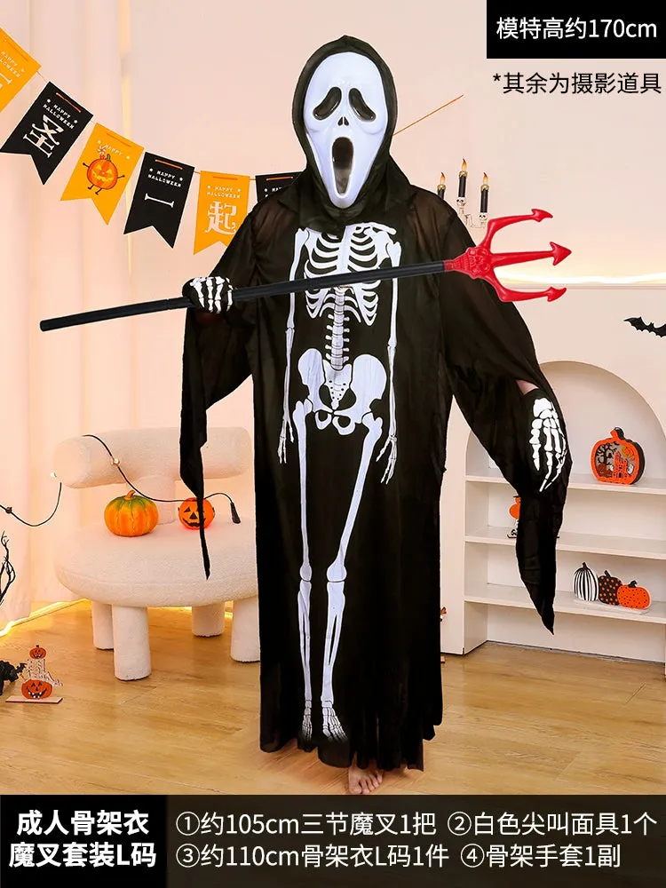 Boys' Horror Dress-Up Cape: Black Death and Skeleton Costume