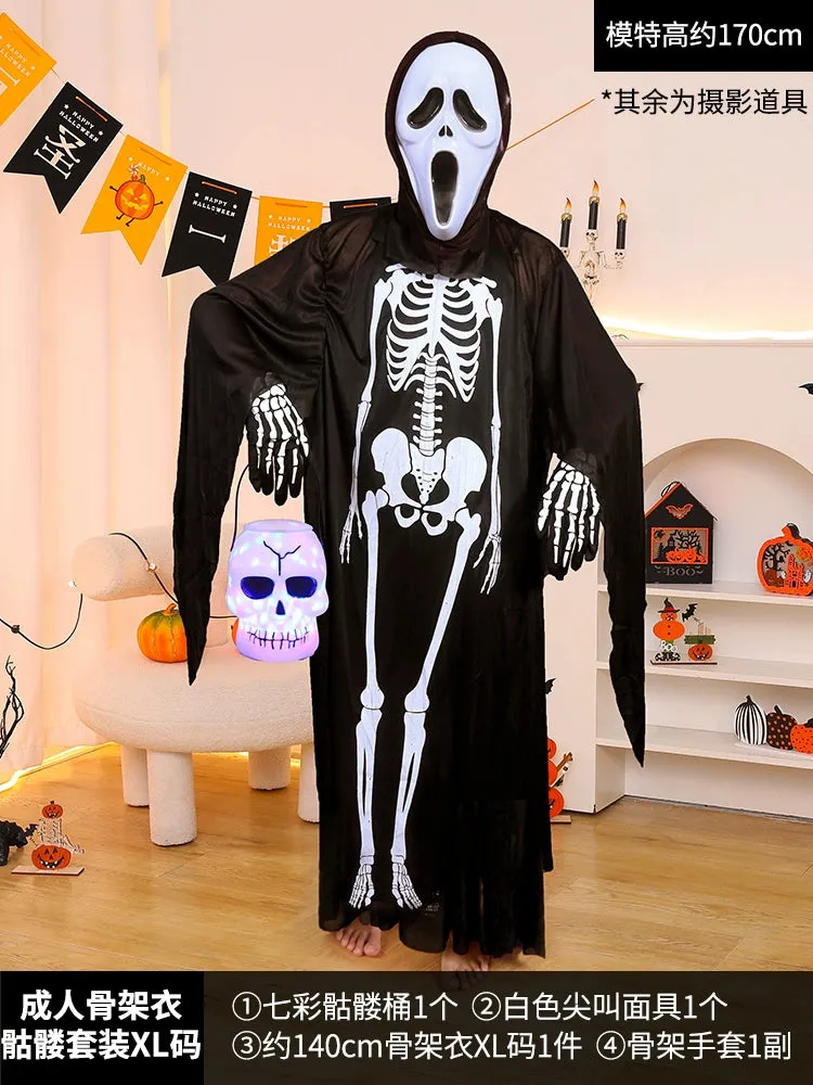 Boys' Horror Dress-Up Cape: Black Death and Skeleton Costume
