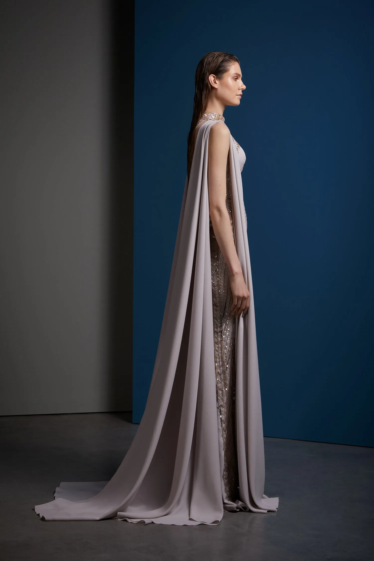 Cape Sheath Patterned Sequin Dress Online UAE