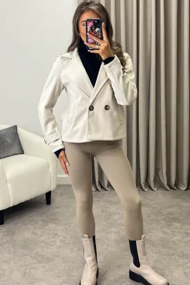 Cruz Beige Wool Look Button Up Trench Jacket