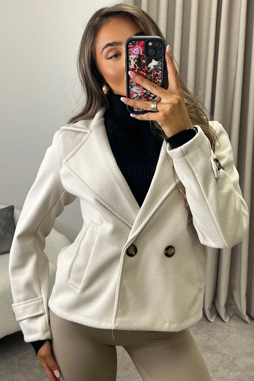 Cruz Beige Wool Look Button Up Trench Jacket