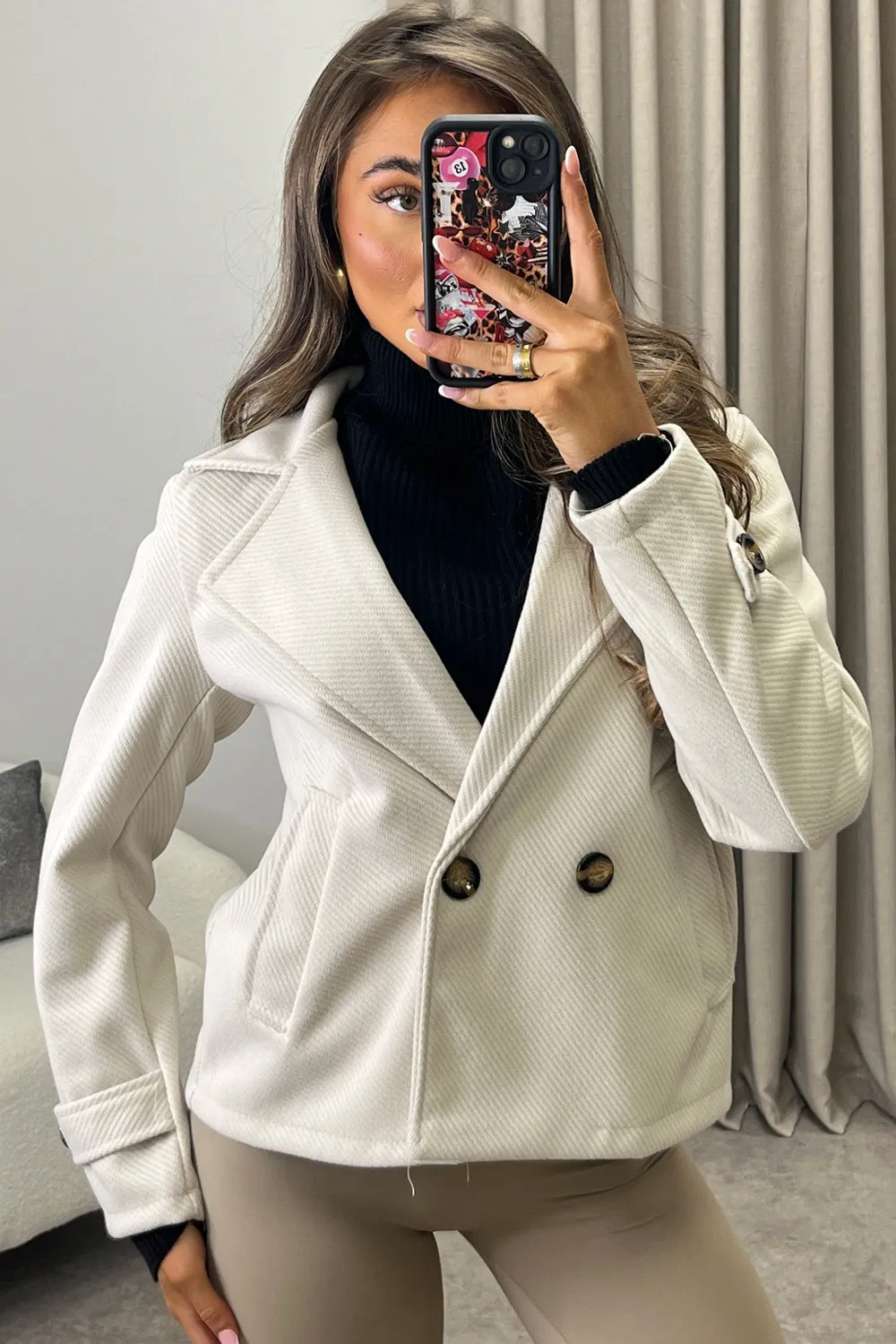 Cruz Beige Wool Look Button Up Trench Jacket