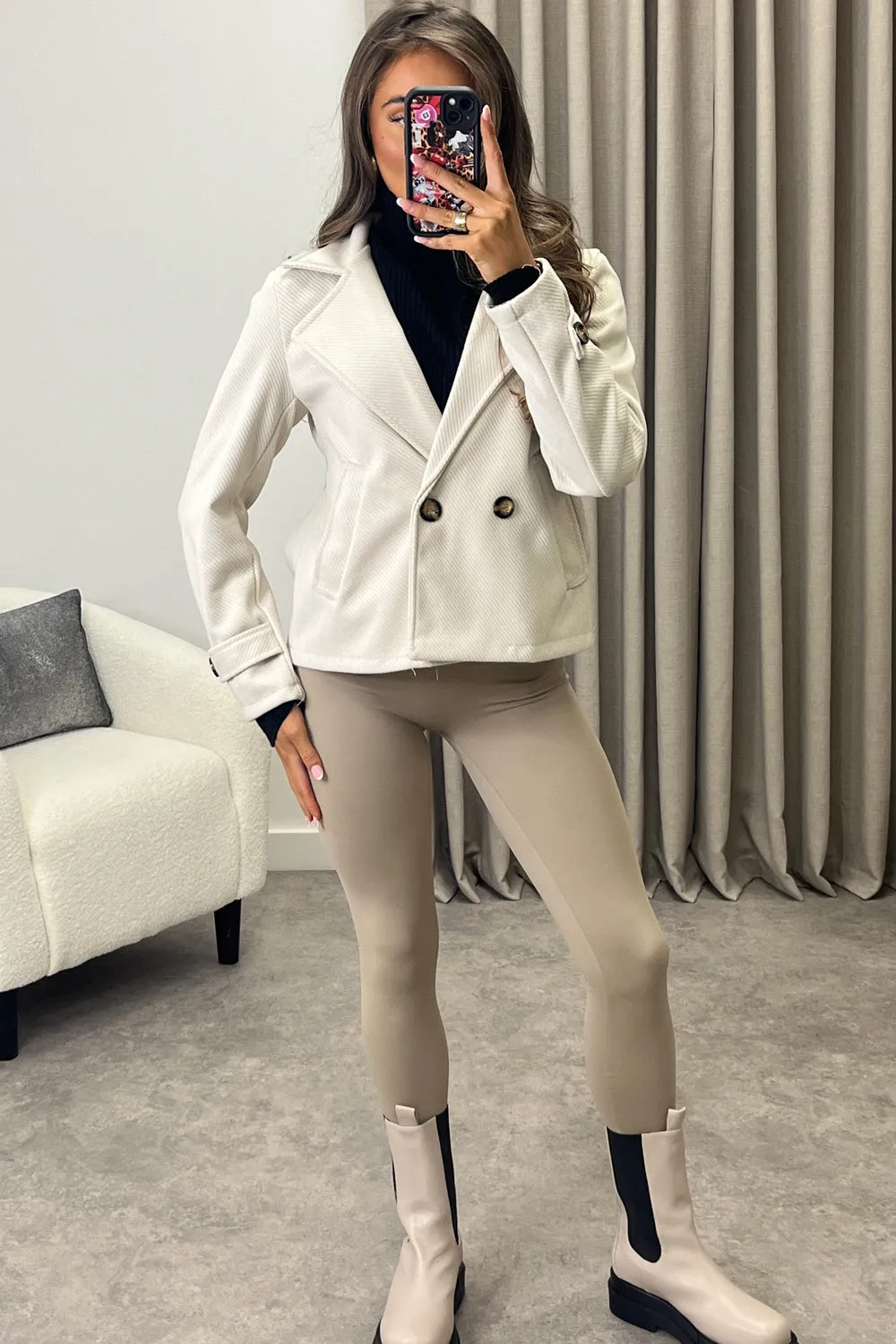 Cruz Beige Wool Look Button Up Trench Jacket