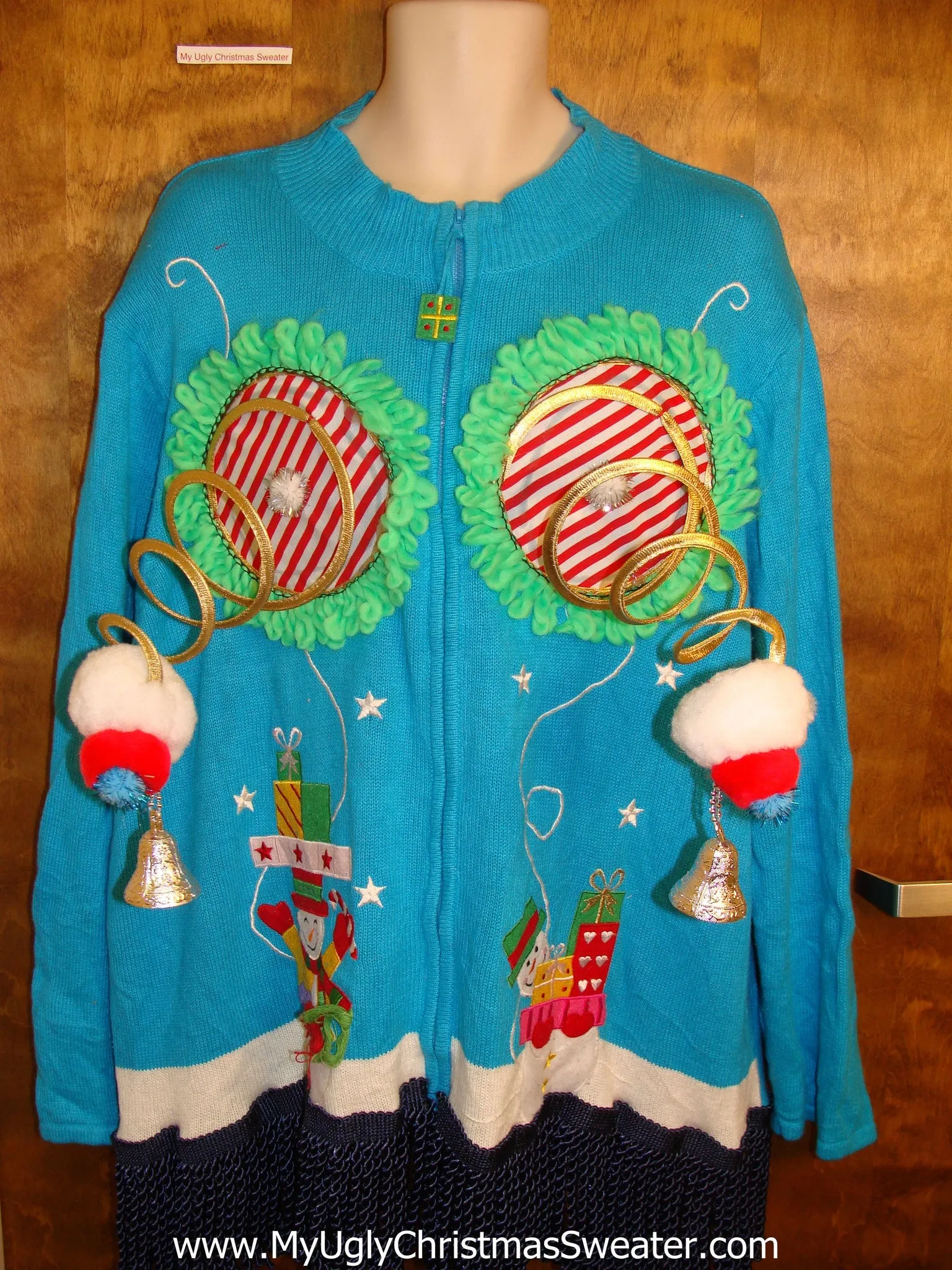 Funny Blue Naughty Ugly Christmas Sweater with Fringe