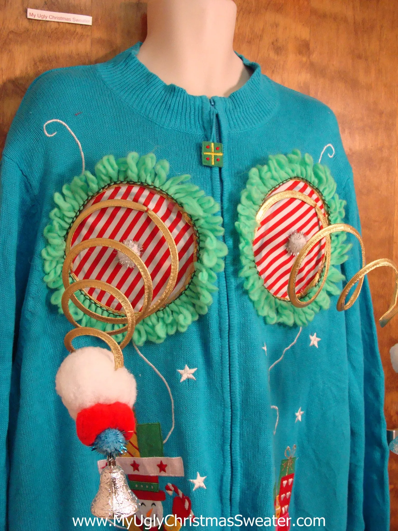 Funny Blue Naughty Ugly Christmas Sweater with Fringe