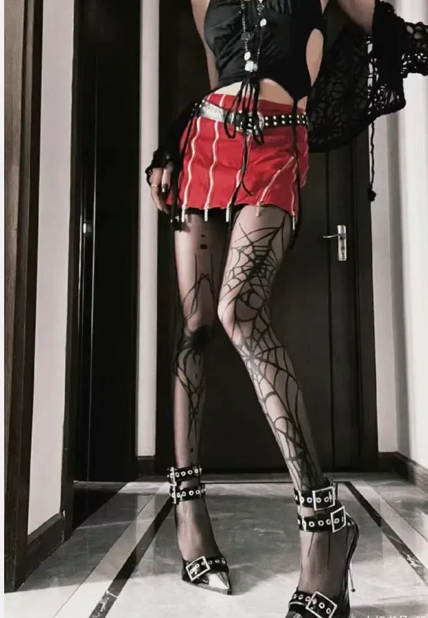 Gothic Vintage Dark Fishnet Tights Stocking Women Emo Alternative Sexy Spider Web Witch Pantyhose Y2k E-girl Cyber Punk Socks