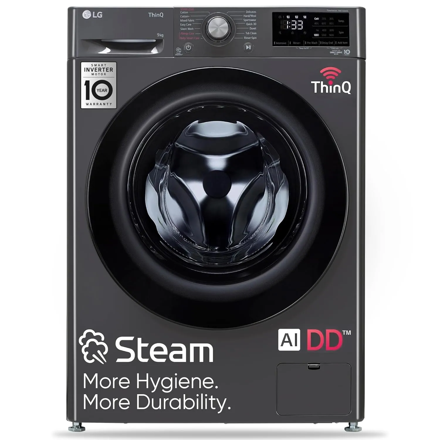 LG FHV1409Z4M 9 Kg 5 Star AI Direct Drive Wi-Fi Front Load Washing Machine (Steam , Inverter Motor, In-Built Heater, 1400 RPM, Middle Black)