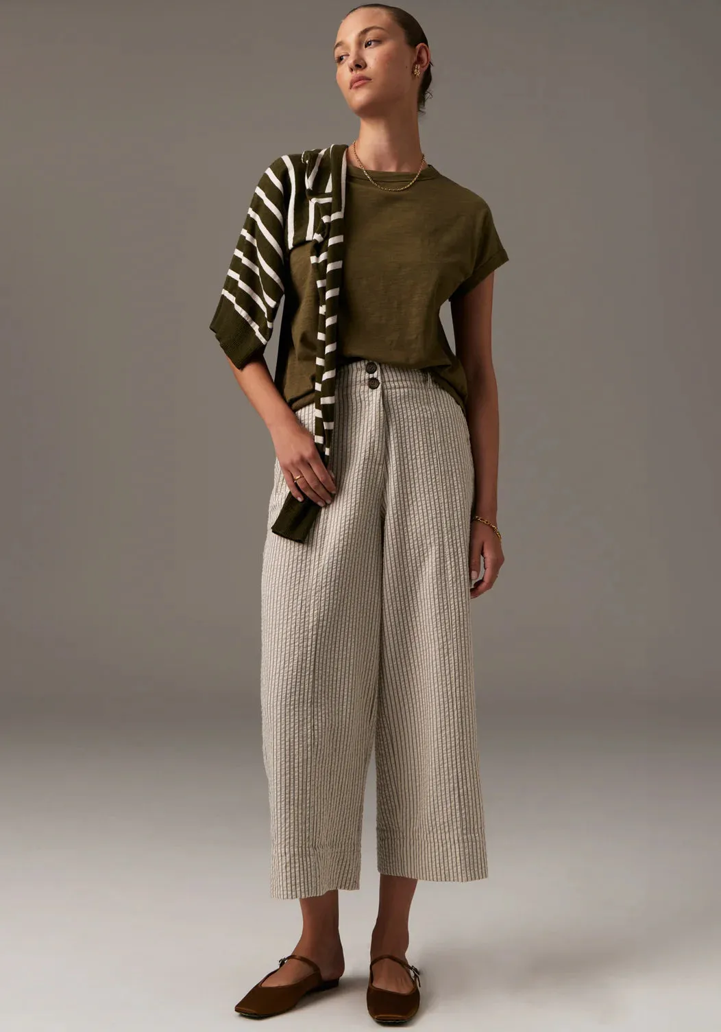 POL - Liora Knit - Khaki/Pebble Stripe