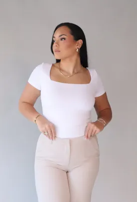 SECOND SKIN SQUARE NECK RIBBED BODYSUIT (WHITE)