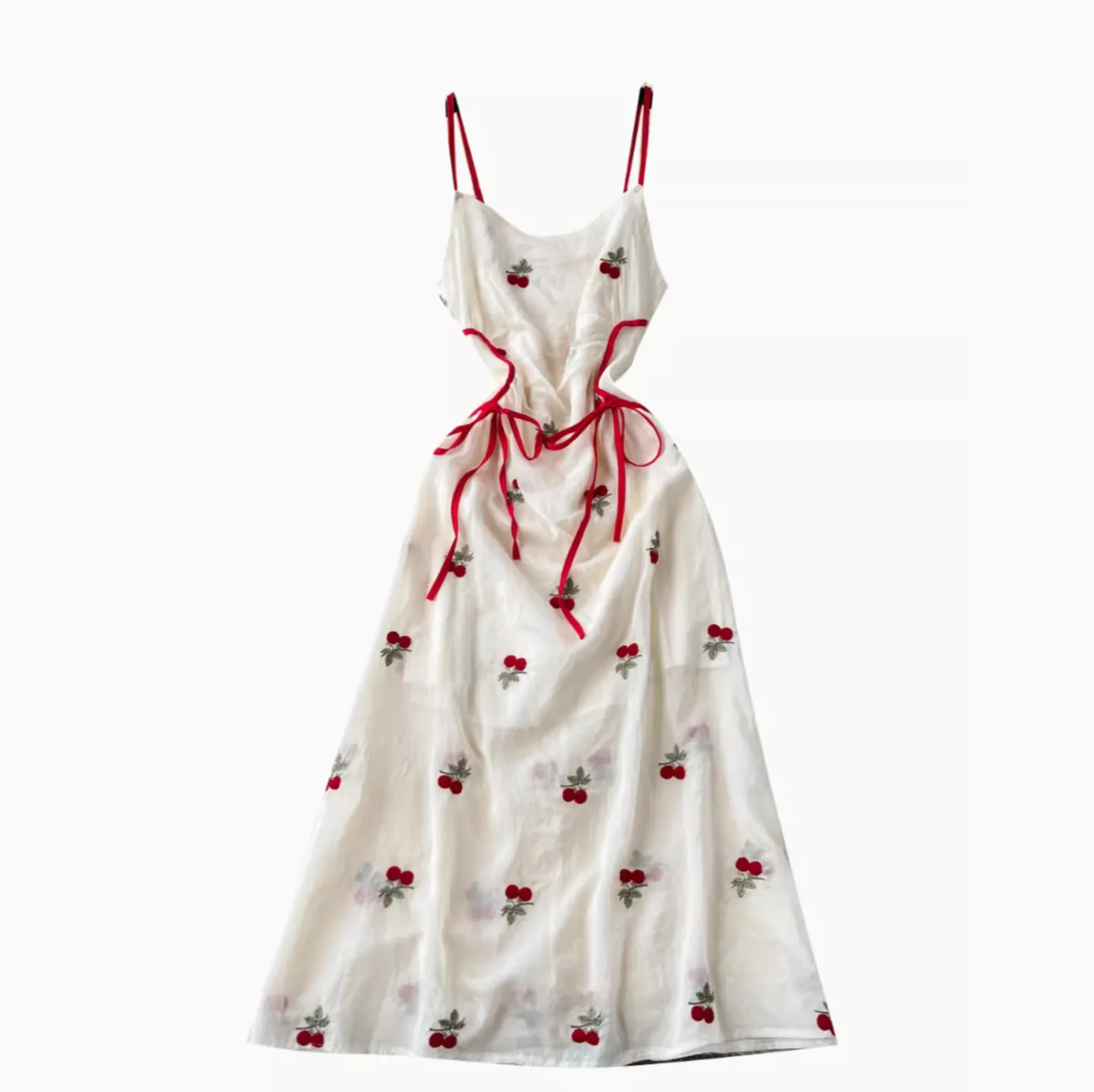 Sweetie Cherry Embroidered Slip Dress