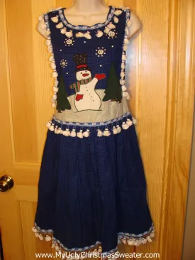 Ugly Christmas Sweater Party Tacky Dress Jumper with Snowman and Tassle Fringe (d7)
